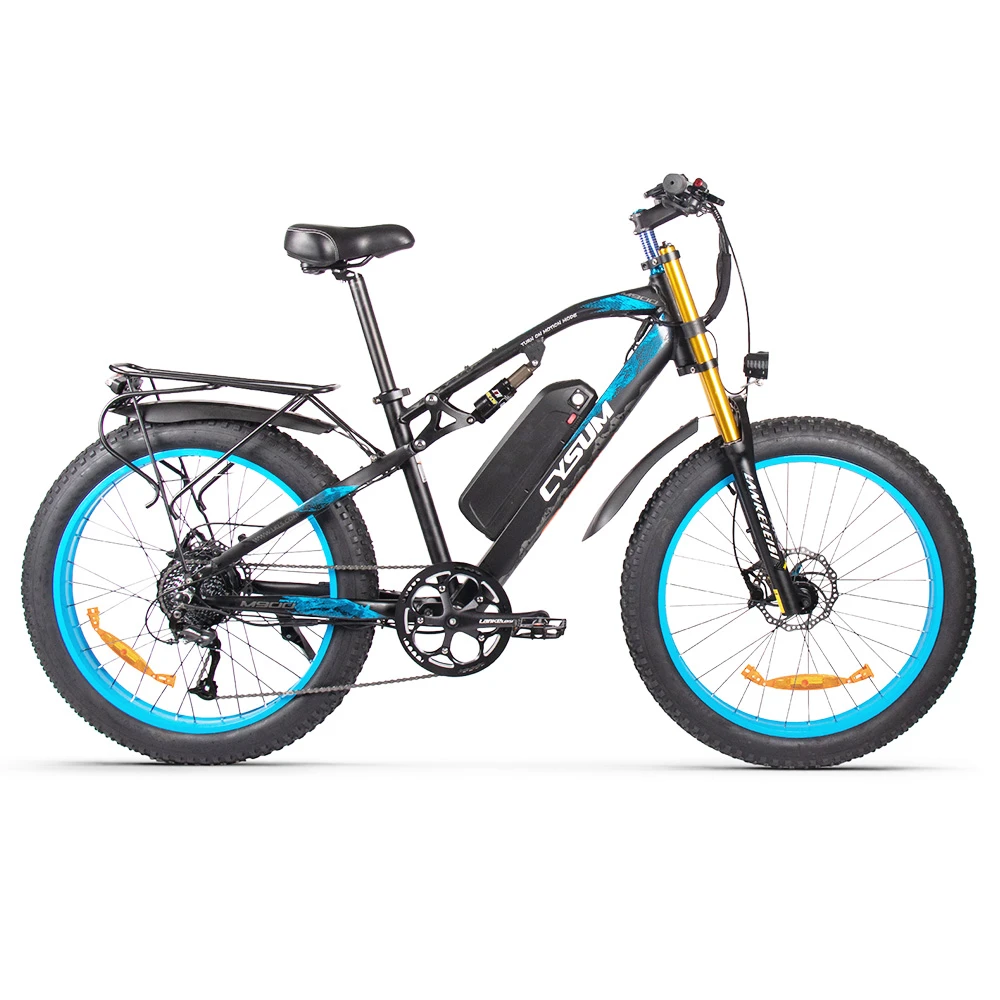 CYSUM M900 Fat Tire Electric Bike 26*4.0 Inch Chaoyang Fat Tire 48V 1000W Brushless Gear Motor 40Km/h Max Speed 17Ah Removable Battery For 50-70 Range - Black-Blue - Image 2