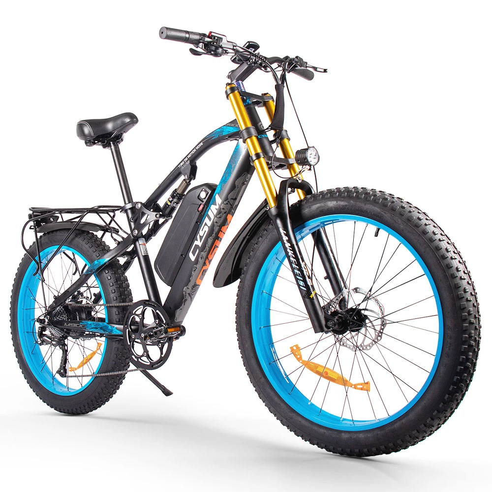 CYSUM M900 Fat Tire Electric Bike 26*4.0 Inch Chaoyang Fat Tire 48V 1000W Brushless Gear Motor 40Km/h Max Speed 17Ah Removable Battery For 50-70 Range - Black-Blue
