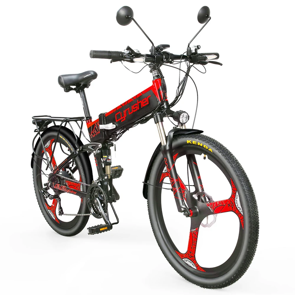 Cyrusher XF770 Folding Electric Bike 500W 48V 10 Ah Hidden Battery 7 Speed Mountain E-bike - Red - Image 2