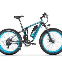 Cyrusher XF800 Electric Bike Full Suspension 26'' X 4'' Fat Tires 750W Motor 13Ah Removable Battery 28mph Top Speed - Blue