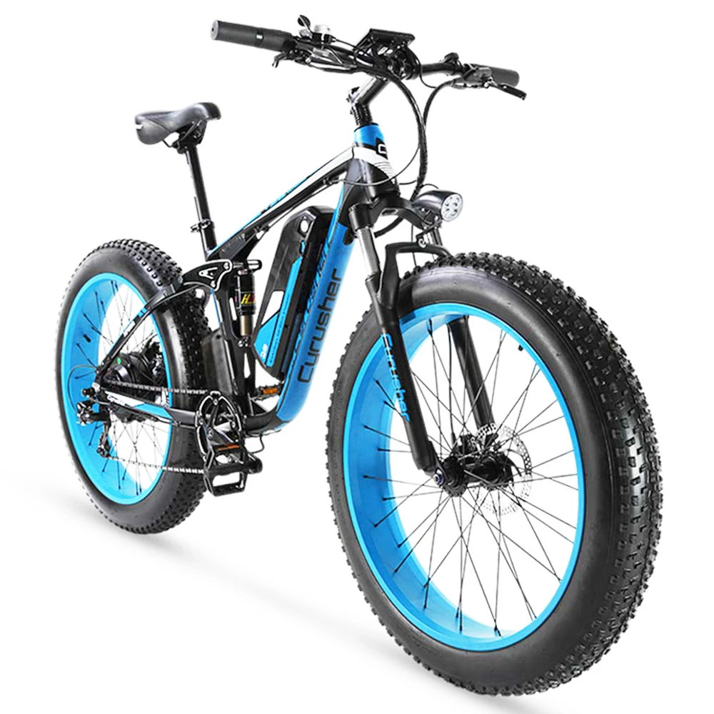 Cyrusher XF800 Electric Bike Full Suspension 26'' X 4'' Fat Tires 750W Motor 13Ah Removable Battery 28mph Top Speed - Blue - Image 2
