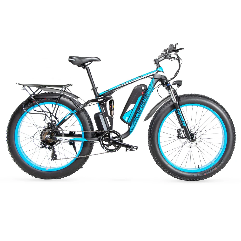 Cyrusher XF800 Electric Bike Full Suspension 26'' X 4'' Fat Tires 750W Motor 13Ah Removable Battery 28mph Top Speed - Blue - Image 3