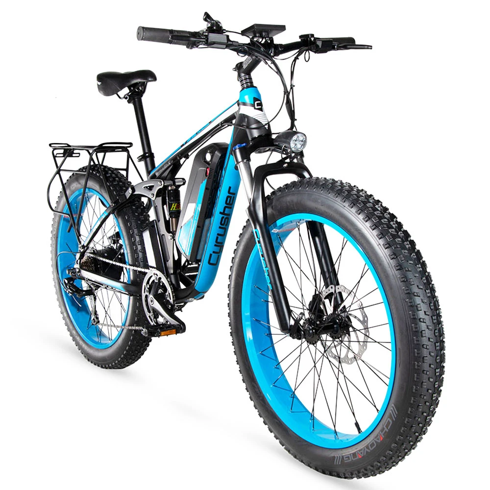 Cyrusher XF800 Electric Bike Full Suspension 26'' X 4'' Fat Tires 750W Motor 13Ah Removable Battery 28mph Top Speed - Blue - Image 5