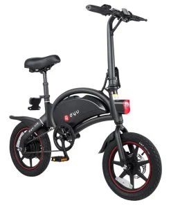 DYU D3+ Folding Moped Electric Bike 14 Inch Inflatable Rubber Tires 240W Motor 10Ah Battery Max Speed 25km/h Up To 45km Range Dual Disc Brakes Adjustable Height APP Control - Black