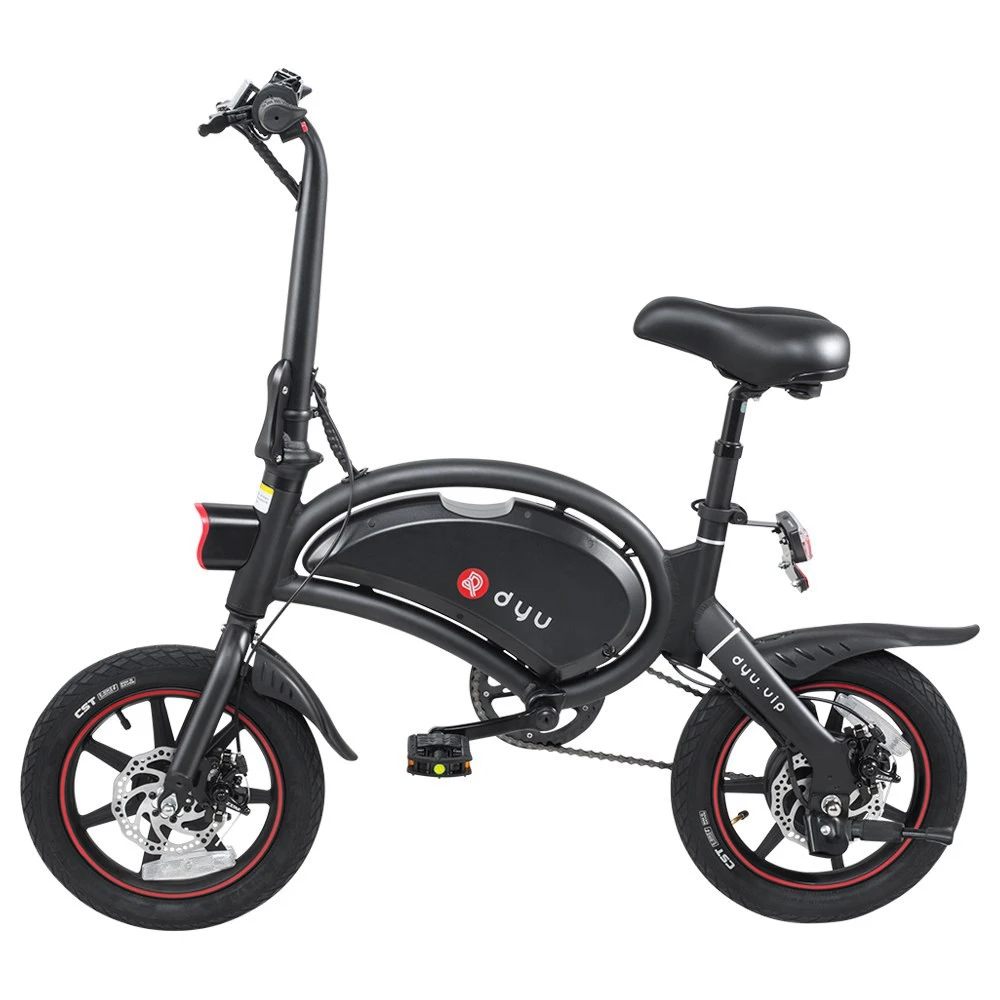 DYU D3+ Folding Moped Electric Bike 14 Inch Inflatable Rubber Tires 240W Motor 10Ah Battery Max Speed 25km/h Up To 45km Range Dual Disc Brakes Adjustable Height APP Control - Black - Image 3
