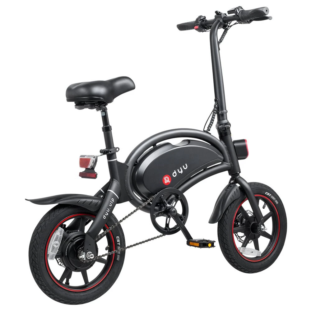 DYU D3+ Folding Moped Electric Bike 14 Inch Inflatable Rubber Tires 240W Motor 10Ah Battery Max Speed 25km/h Up To 45km Range Dual Disc Brakes Adjustable Height APP Control - Black - Image 2