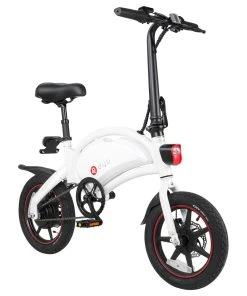 DYU D3+ Folding Moped Electric Bike 14 Inch Inflatable Rubber Tires 240W Motor Max Speed 25km/h Up To 45km Range Dual Disc Brakes Adjustable Height APP Control - White