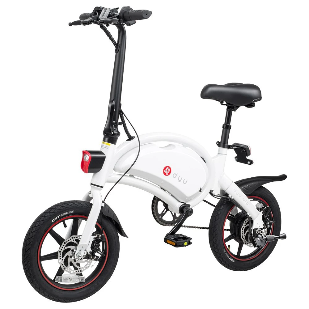DYU D3+ Folding Moped Electric Bike 14 Inch Inflatable Rubber Tires 240W Motor Max Speed 25km/h Up To 45km Range Dual Disc Brakes Adjustable Height APP Control - White - Image 3