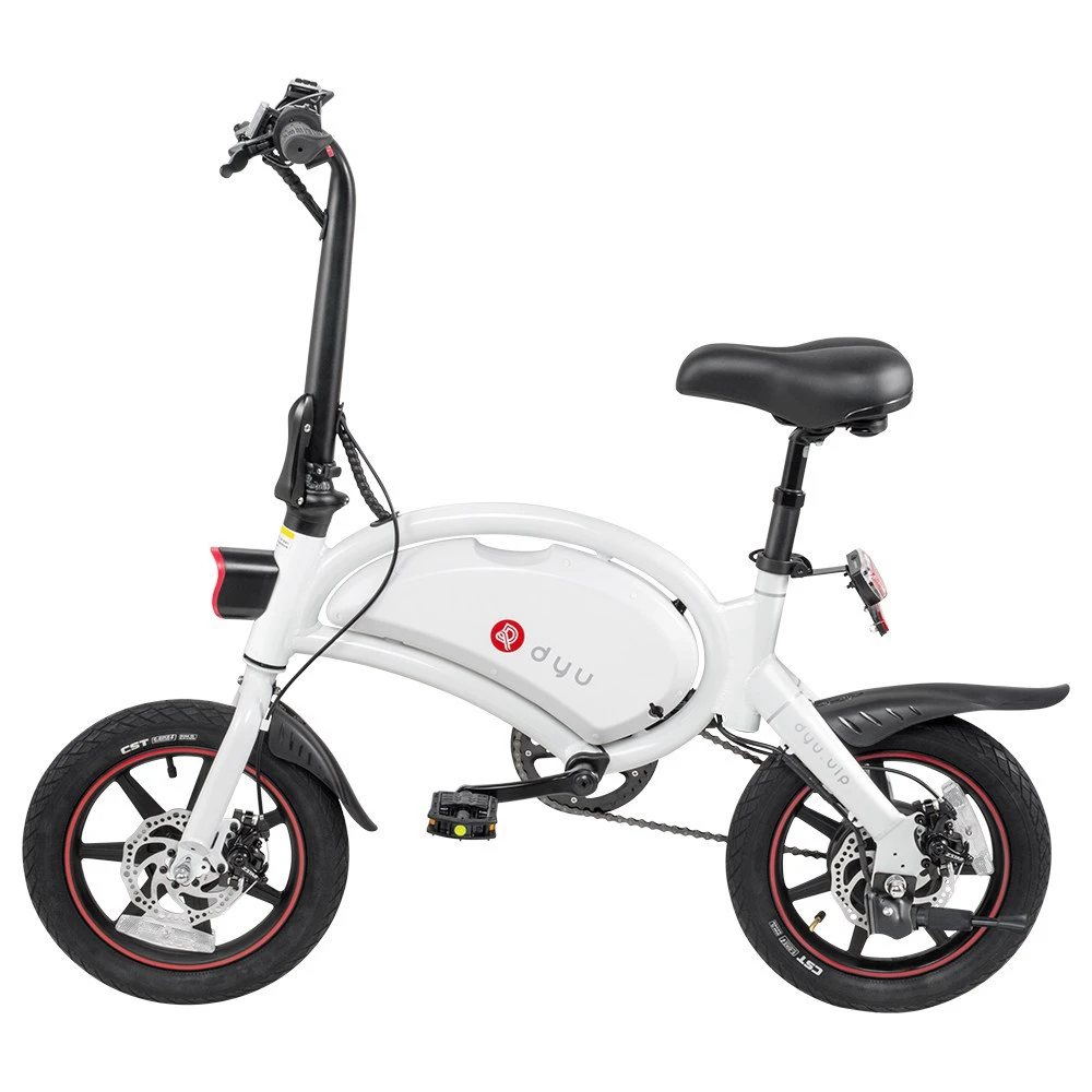 DYU D3+ Folding Moped Electric Bike 14 Inch Inflatable Rubber Tires 240W Motor Max Speed 25km/h Up To 45km Range Dual Disc Brakes Adjustable Height APP Control - White - Image 4
