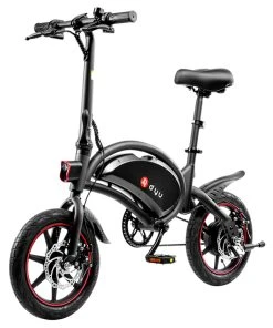 DYU D3F With Pedal Folding Moped Electric Bike 14 Inch Inflatable Rubber Tires 240W Motor 10Ah Battery Max Speed 25km/h Up To 45km Range Dual Disc Brakes Adjustable Height - Black