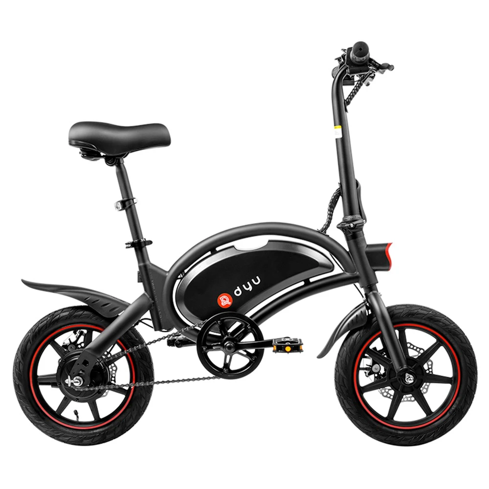DYU D3F With Pedal Folding Moped Electric Bike 14 Inch Inflatable Rubber Tires 240W Motor 10Ah Battery Max Speed 25km/h Up To 45km Range Dual Disc Brakes Adjustable Height - Black - Image 2