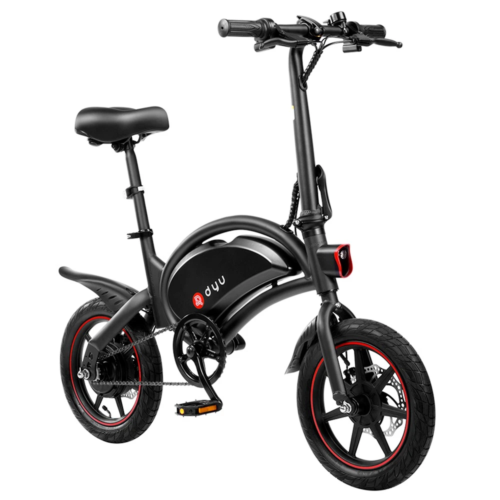 DYU D3F With Pedal Folding Moped Electric Bike 14 Inch Inflatable Rubber Tires 240W Motor 10Ah Battery Max Speed 25km/h Up To 45km Range Dual Disc Brakes Adjustable Height - Black - Image 3