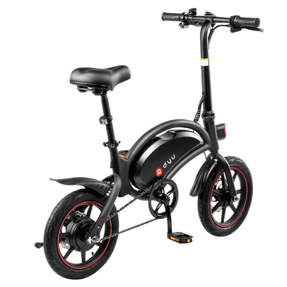 DYU D3F With Pedal Folding Moped Electric Bike 14 Inch Inflatable Rubber Tires 240W Motor 10Ah Battery Max Speed 25km/h Up To 45km Range Dual Disc Brakes Adjustable Height - Black - Image 4