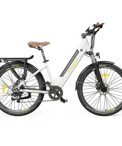 ELEGLIDE T1 STEP-THRU Electric Trekking Bike Trekking E-Bike 27.5 Inch CST Tires 36V 12.5AH Battery 250W Brushless Motor Shimano 7 Gears Max Speed 25Km/h Max Range 100KM Max Load 120KG IPX4 Waterproof Dual Disk Brake - White