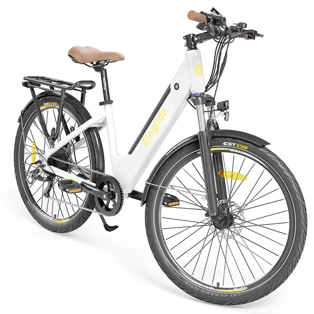 ELEGLIDE T1 STEP-THRU Electric Trekking Bike Trekking E-Bike 27.5 Inch CST Tires 36V 12.5AH Battery 250W Brushless Motor Shimano 7 Gears Max Speed 25Km/h Max Range 100KM Max Load 120KG IPX4 Waterproof Dual Disk Brake - White - Image 4