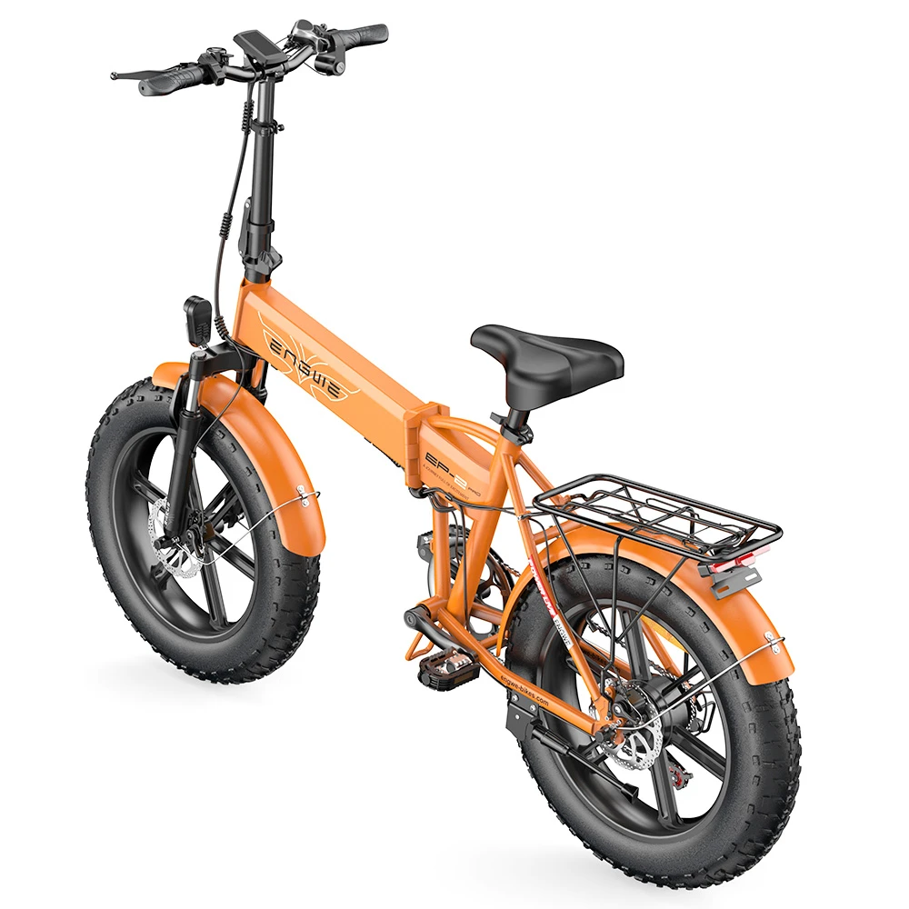 ENGWE EP-2 Pro 2022 Version Folding Electric Bike 20*4.0 Inch Fat Tire 750W Motor 35Km/h Max Speed 48V 13Ah Battery 150KG Max Load SHIMANO 7-Speed Gears Dual Disc Brake 100KM Range Mountain Beach Snow Folding Bicycle - Orange - Image 3