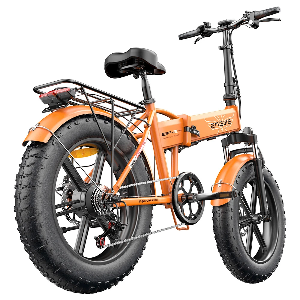 ENGWE EP-2 Pro 2022 Version Folding Electric Bike 20*4.0 Inch Fat Tire 750W Motor 35Km/h Max Speed 48V 13Ah Battery 150KG Max Load SHIMANO 7-Speed Gears Dual Disc Brake 100KM Range Mountain Beach Snow Folding Bicycle - Orange - Image 4