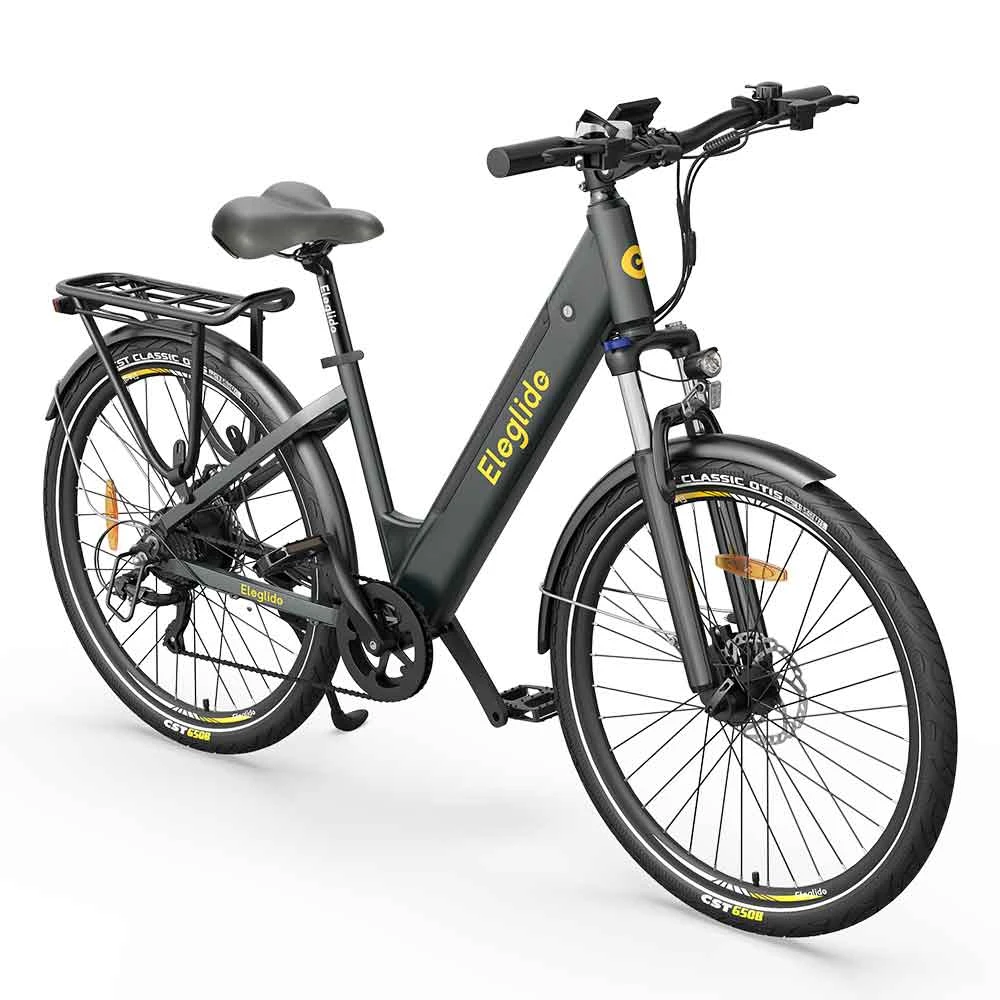 2PCS ELEGLIDE T1 STEP-THRU Electric Trekking Bike 27.5 Inch CST Tires 36V 12.5AH Battery 250W Brushless Motor Shimano 7 Gears Max Speed 25Km/h Max Range 100KM Max Load 120KG IPX4 Waterproof Dual Disk Brake Trekking E-Bike - Gray - Image 4