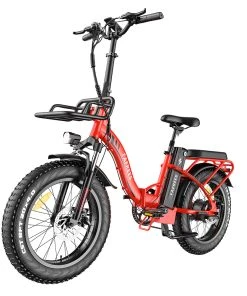 FAFREES F20 Max Electric Bike 20*4.0 Inch Fat Tire 500W Brushless Motor 25Km/h Max Speed Folding Frame E-bike With Removable 48V 18Ah Lithium Battery 140KM Max Range 150KG Load Dual Disc Brakes Shimano 7 Speed Gear - Red