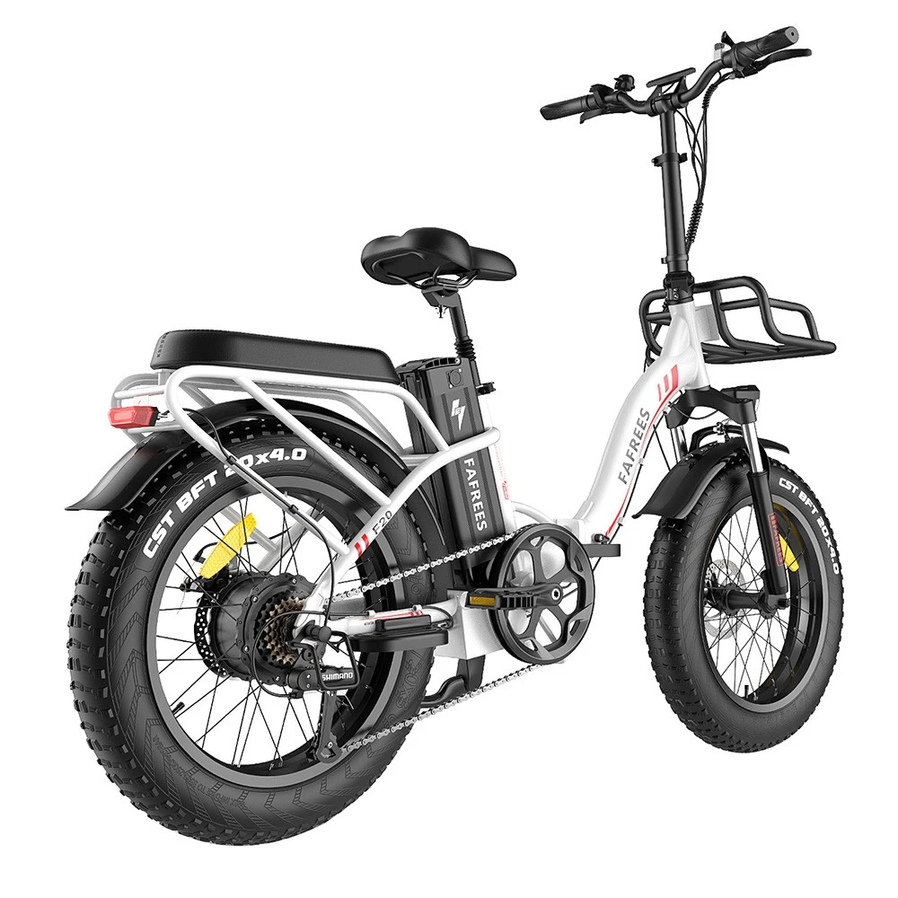 FAFREES F20 Max Electric Bike 20*4.0 Inch Fat Tire 500W Brushless Motor 25Km/h Speed Removable 48V 22.5Ah Lithium Battery Front & Rear Disc Brakes Shimano 7-Speed Gear 150KG Max Speed Folding E-bike With Footrest - White - Image 5