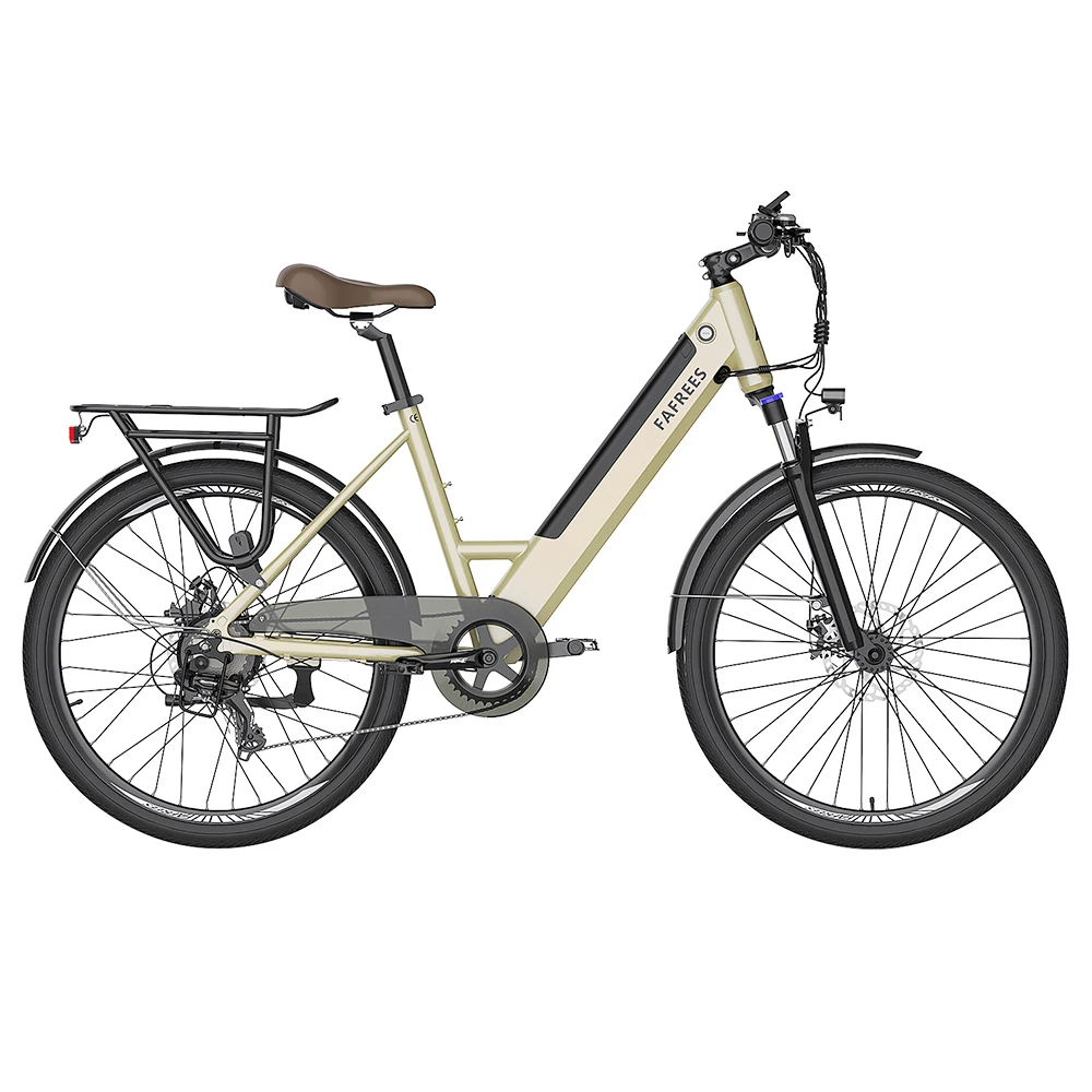 FAFREES F26 Pro City E-Bike 26 Inch Step-through Electric Bicycle 25Km/h 250W Motor 36V 10Ah Embedded Removable Battery Shimano 7 Speed Dual Disc Brakes APP Connect - Golden - Image 2