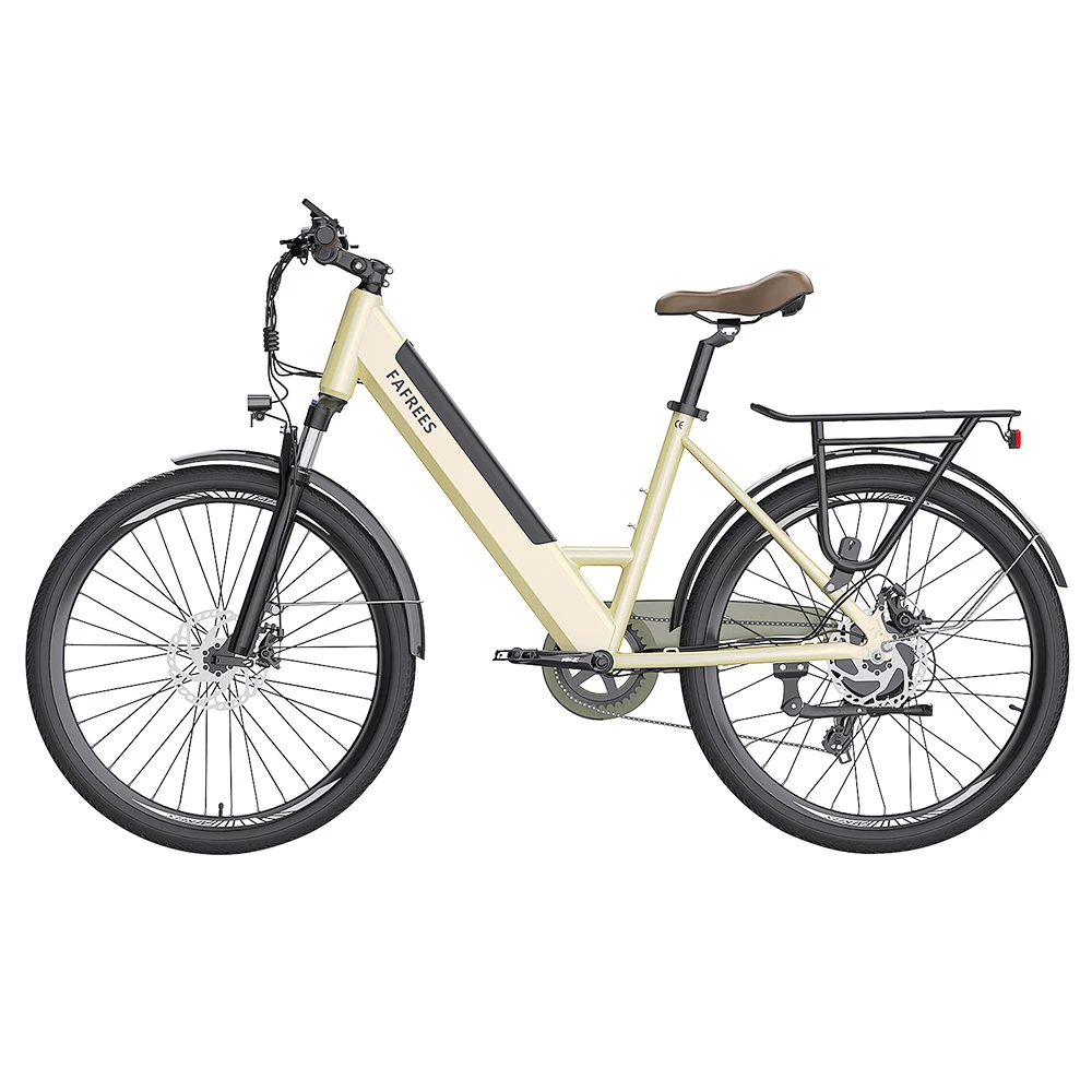 FAFREES F26 Pro City E-Bike 26 Inch Step-through Electric Bicycle 25Km/h 250W Motor 36V 10Ah Embedded Removable Battery Shimano 7 Speed Dual Disc Brakes APP Connect - Golden - Image 3