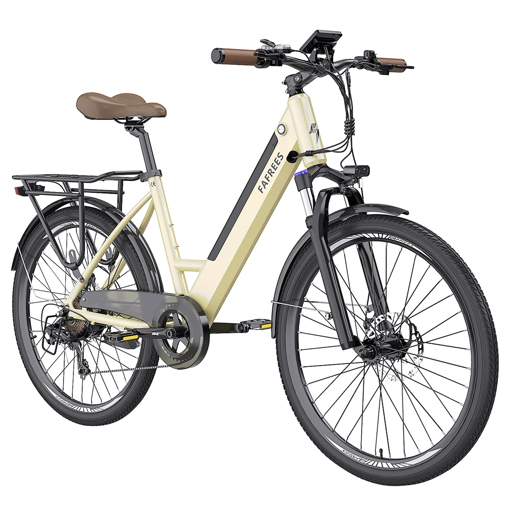 FAFREES F26 Pro City E-Bike 26 Inch Step-through Electric Bicycle 25Km/h 250W Motor 36V 10Ah Embedded Removable Battery Shimano 7 Speed Dual Disc Brakes APP Connect - Golden - Image 4