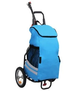 Folding Cargo Bike Trailer With Grocery Bag Blue And Black