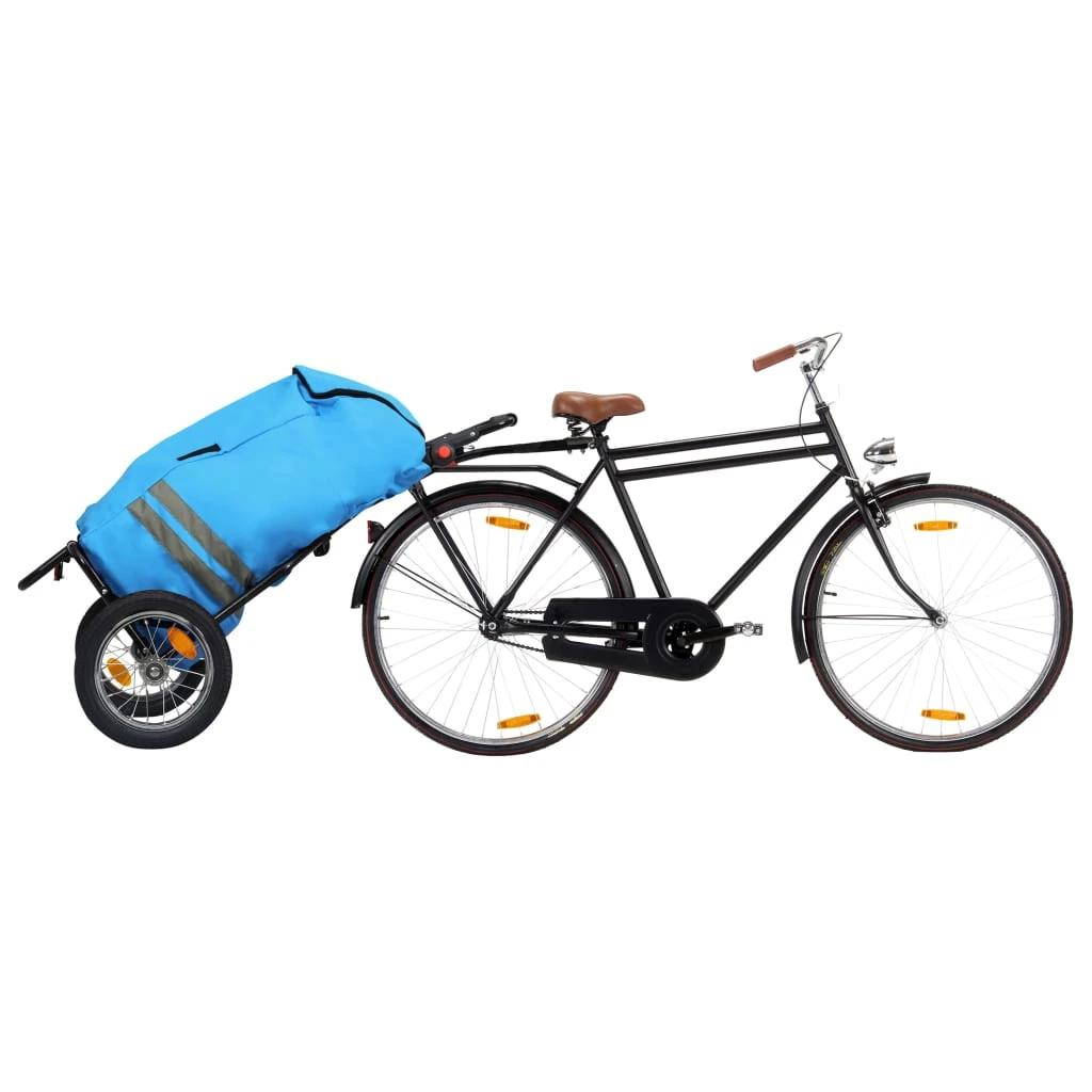 Folding Cargo Bike Trailer With Grocery Bag Blue And Black - Image 2