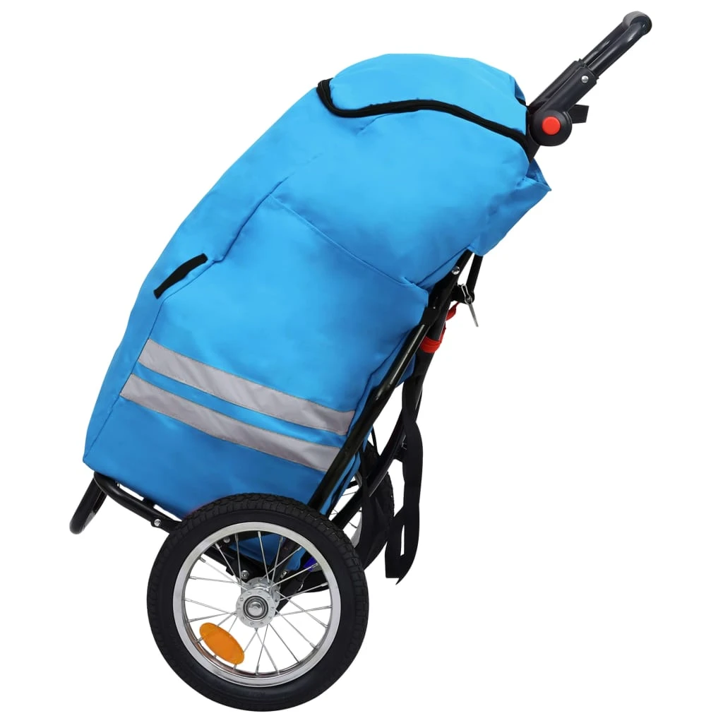 Folding Cargo Bike Trailer With Grocery Bag Blue And Black - Image 4