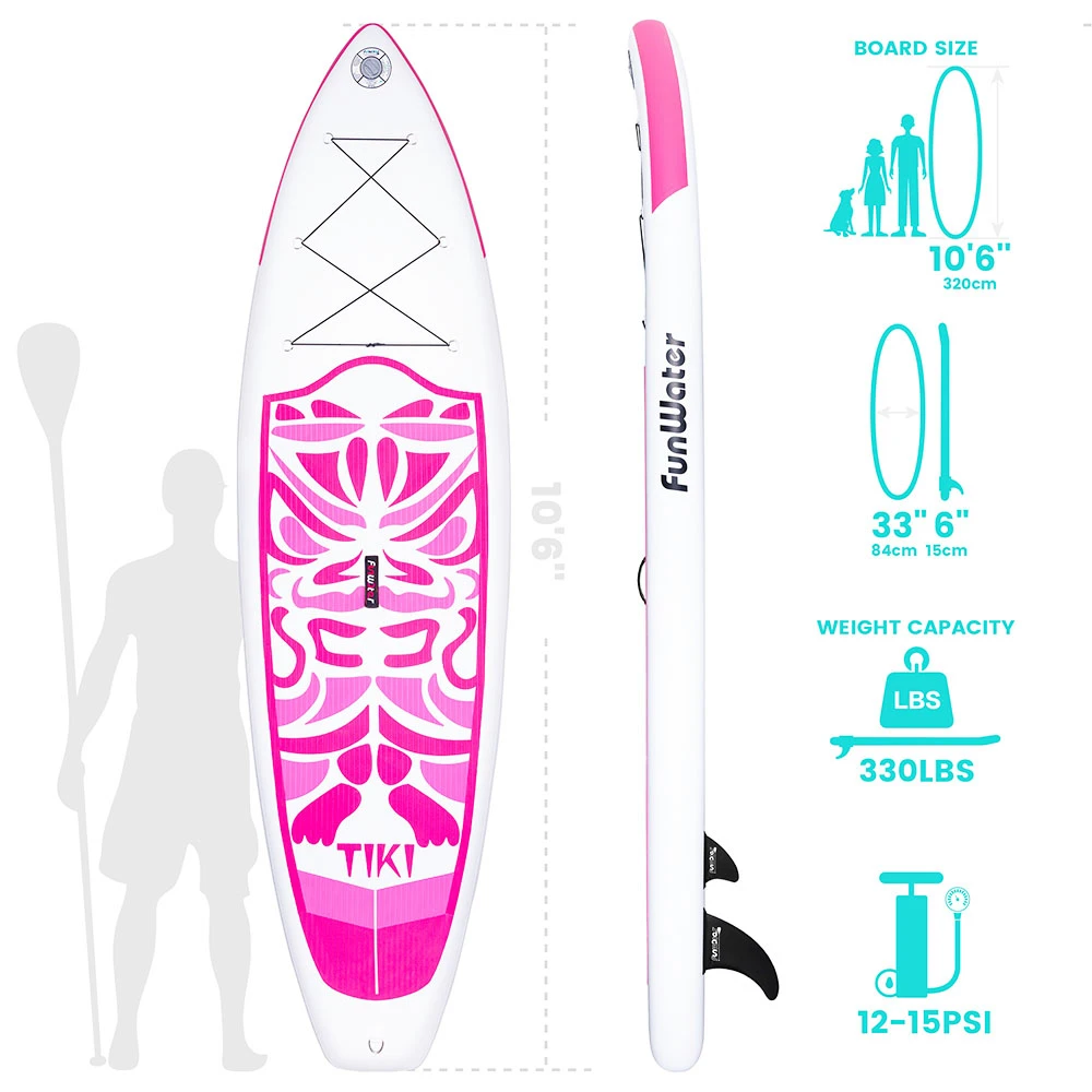 FunWater Cruise SUPFW02B Inflatable Stand Up Paddle Board 335x84x15cm Ultra-Light For All Levels With 10L Dry Bag Travel Backpack - Pink - Image 5