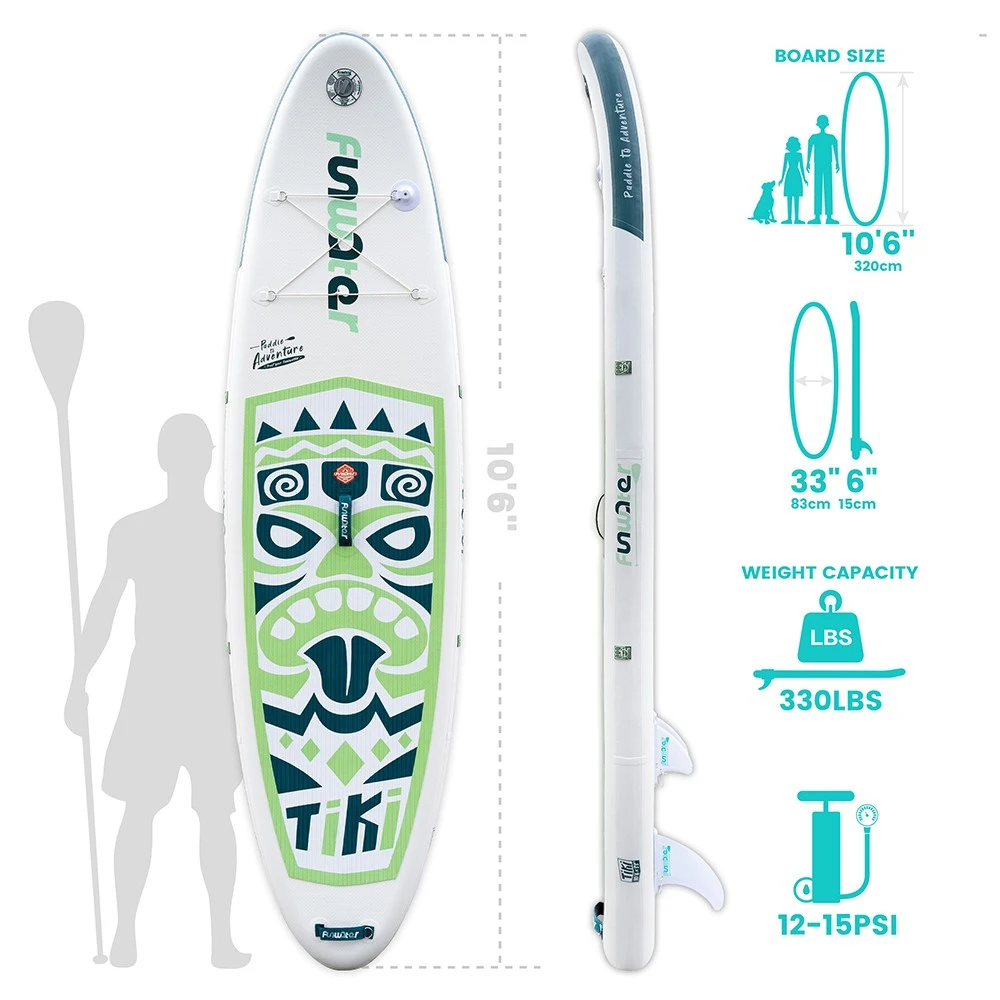 FunWater SUPFW05A NEW TIKI Inflatable Stand Up Paddle Board 10.6'' Long 33' Wide 6' Thick - Image 2