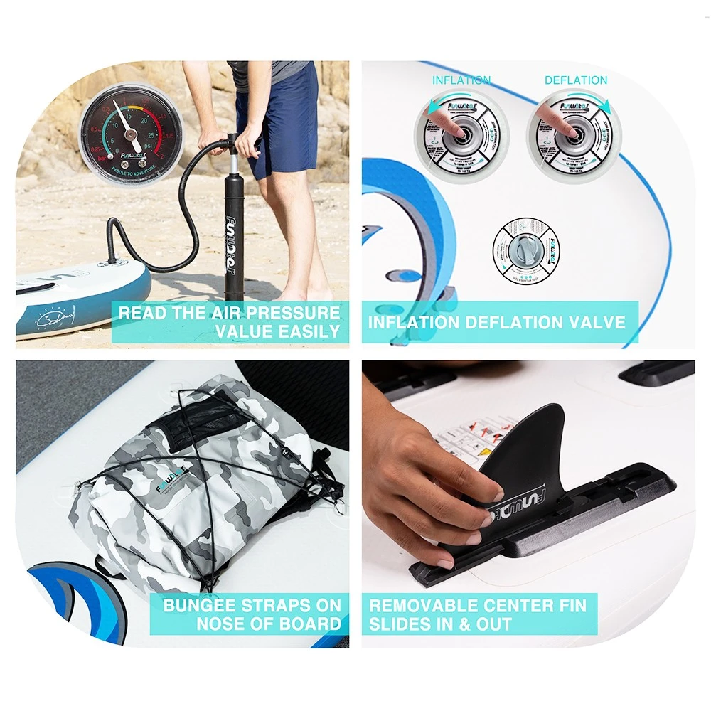 Funwater Smilling Face 335x82x15cm Inflatable Stand Up Paddling Board Adjustable Maximum Load 150kg With Accessor - Image 5