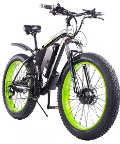 GOGOBEST GF700 26*4.0 Inch Fat Tire Electric Mountain Bike 48V 17.5Ah Battery 2*500W Dual Motor Max Speed 50Km/h 70KM Power-Assisted Range Max Load 200KG IP54 Waterproof Hydraulic Disc Brake MTB Bike 6061 Aluminum Alloy Frame - Black Green