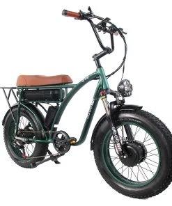 GOGOBEST GF750 Electric Retro Bicycle 20*4.0 Inch Fat Tire 1000W*2 Dual Motors 50Km/h Max Speed 48V 17.5Ah Battery 80KM Range Shimano 7-Speed Gear With USB Phone Charging 200KG Max Load - Army Green