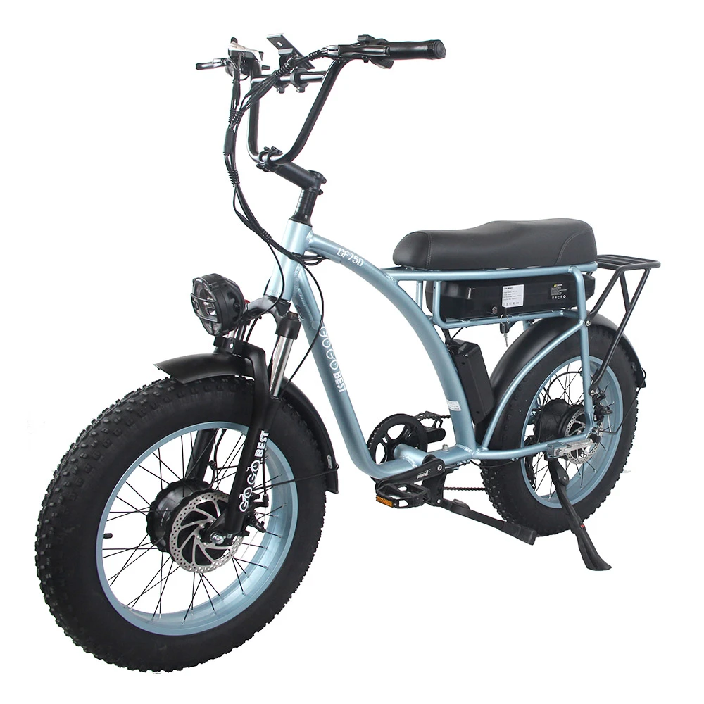 GOGOBEST GF750 Electric Bicycle 1000W*2 Dual Motors 50Km/h Max Speed 48V 17.5Ah Battery 20*4.0 Inch Fat Tire Shimano 7-Speed Gear With USB Phone Charging 200KG Max Load - Blue - Image 3