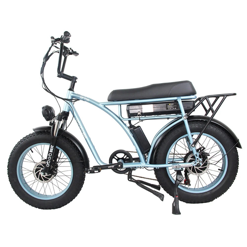 GOGOBEST GF750 Electric Retro Bicycle 20*4.0 Inch Fat Tire 1000W*2 Dual Motors 50Km/h Max Speed 48V 17.5Ah Battery 80KM Range Shimano 7-Speed Gear With USB Phone Charging 200KG Max Load - Blue - Image 3