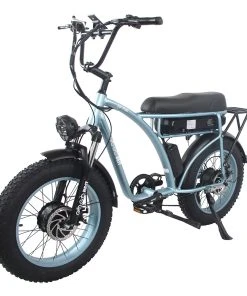 GOGOBEST GF750 Electric Retro Bicycle 20*4.0 Inch Fat Tire 1000W*2 Dual Motors 50Km/h Max Speed 48V 17.5Ah Battery 80KM Range Shimano 7-Speed Gear With USB Phone Charging 200KG Max Load - Blue
