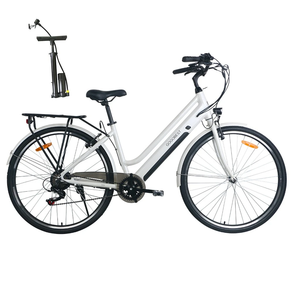 GOGOBEST GM28 Electric Bike 36V 350W Motor 32km/h Max Speed 10.4Ah Battery 60-80km Range Shimano 7 Speed Gear 120kg Load - White