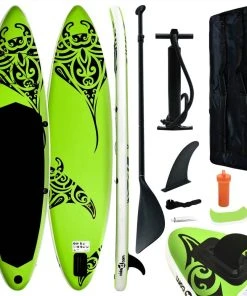 Inflatable Stand Up Surf Paddleboard Set 320 X 76 X 15 Cm, Suitable For Adults And Beginners - Green