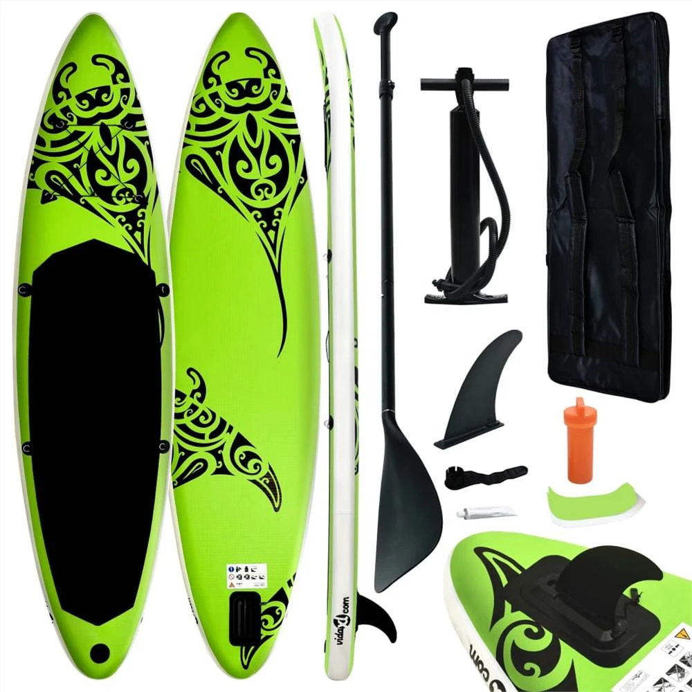 Inflatable Stand Up Surf Paddleboard Set 320 X 76 X 15 Cm, Suitable For Adults And Beginners - Green