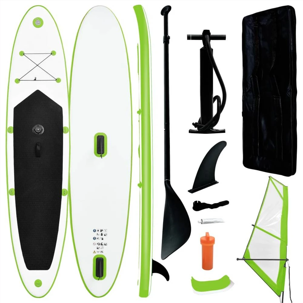 Inflatable Stand Up Paddleboard With Sail Set Green And White