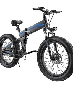 K5F Electric Bike 26*4.0 Inch Fat Tire, 500W Motor 35km/h Max Speed, 48V 10Ah Battery, Disc Brake, 120kg Load - Black & Blue