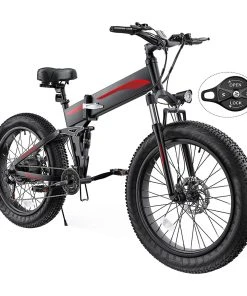 K5F Electric Bike 26*4.0 Inch Fat Tire, 500W Motor 35Km/h Max Speed, 48V 10Ah Battery, Disc Brake, 120kg Load - Black & Red