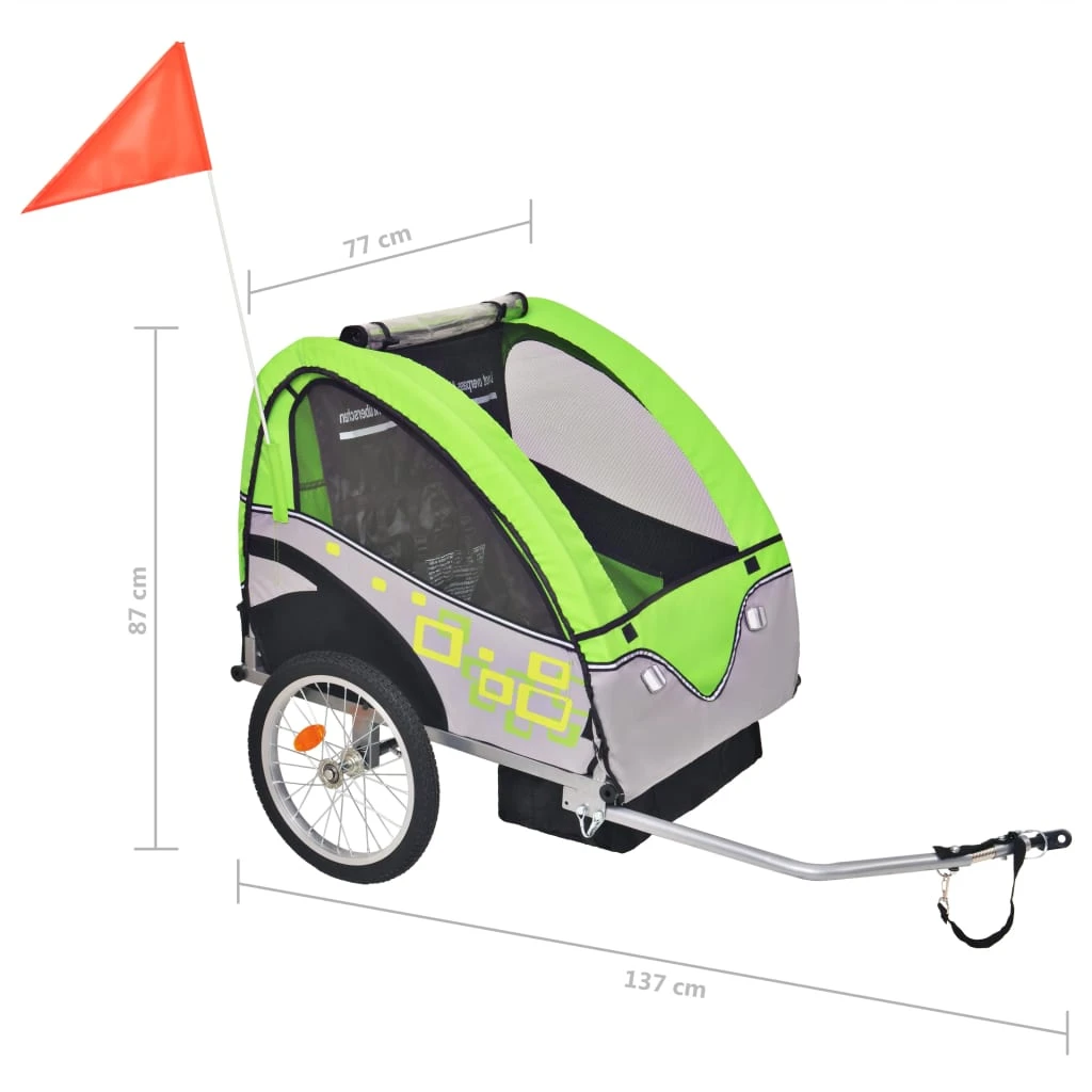 Kids' Bicycle Trailer Grey And Green 30 Kg - Image 6