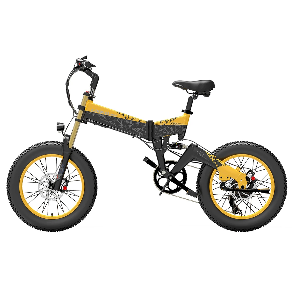 LANKELEISI X3000 Plus Folding Electric Mountain Bike Big Fork 20*4.0 Inch Fat Tires 48V 1000W Motor 17.5Ah Battery 43Km/h Max Speed Shimano 7-Speed Gear IP54 Waterproof - Black & Yellow - Image 2