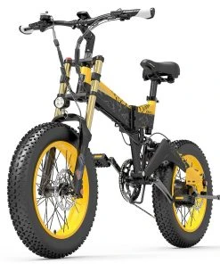 LANKELEISI X3000 Plus Folding Electric Mountain Bike Big Fork 20*4.0 Inch Fat Tires 48V 1000W Motor 17.5Ah Battery 43Km/h Max Speed Shimano 7-Speed Gear IP54 Waterproof - Black & Yellow