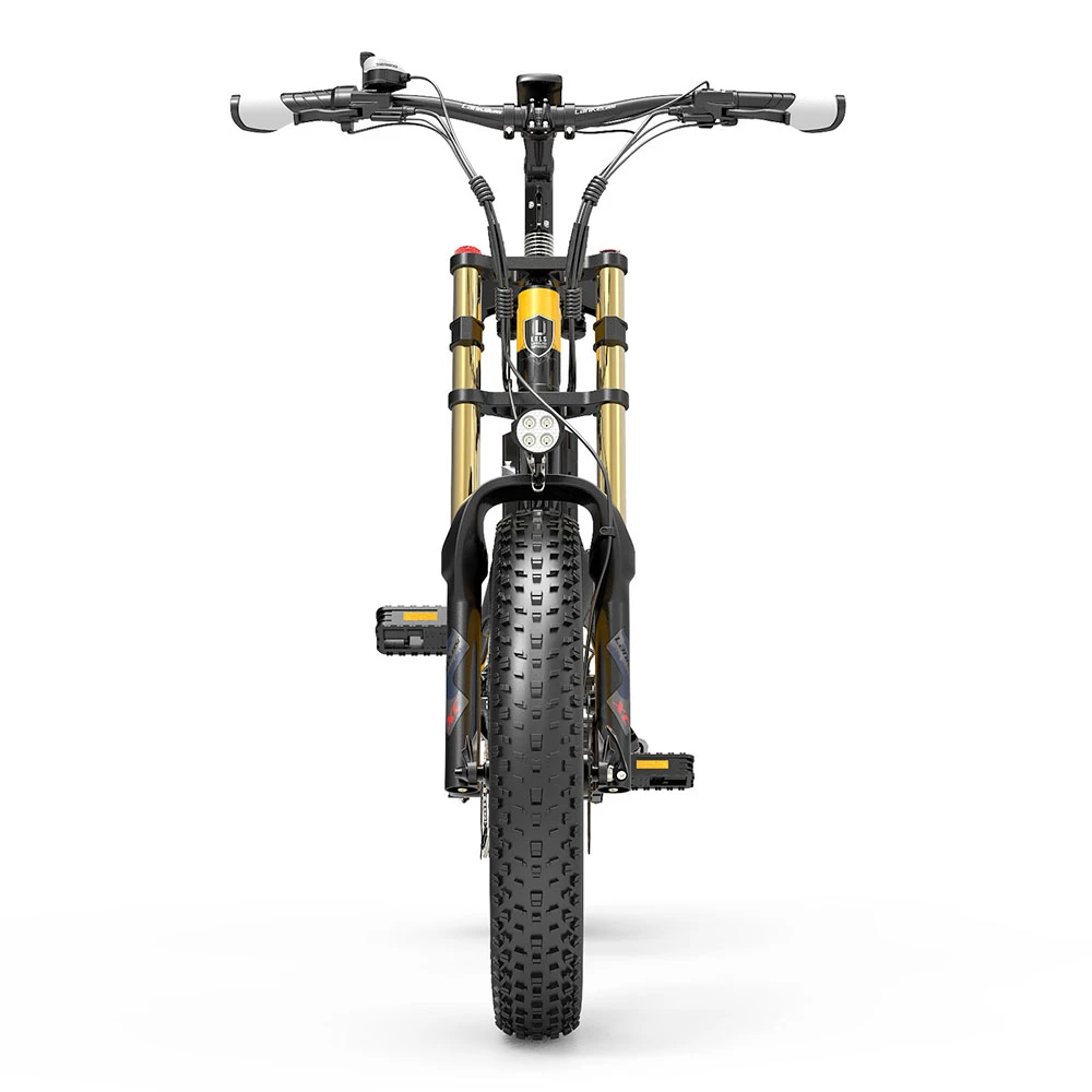 LANKELEISI X3000 Plus Folding Electric Mountain Bike Big Fork 20*4.0 Inch Fat Tires 48V 1000W Motor 17.5Ah Battery 43Km/h Max Speed Shimano 7-Speed Gear IP54 Waterproof - Black & Yellow - Image 4