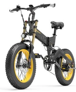LANKELEISI X3000 Plus Folding Electric Mountain Bike Big Fork 20*4.0 Inch Fat Tires 48V 1000W Motor 17.5Ah Battery 43Km/h Max Speed Shimano 7-Speed Gear IP54 Waterproof - Black & Grey