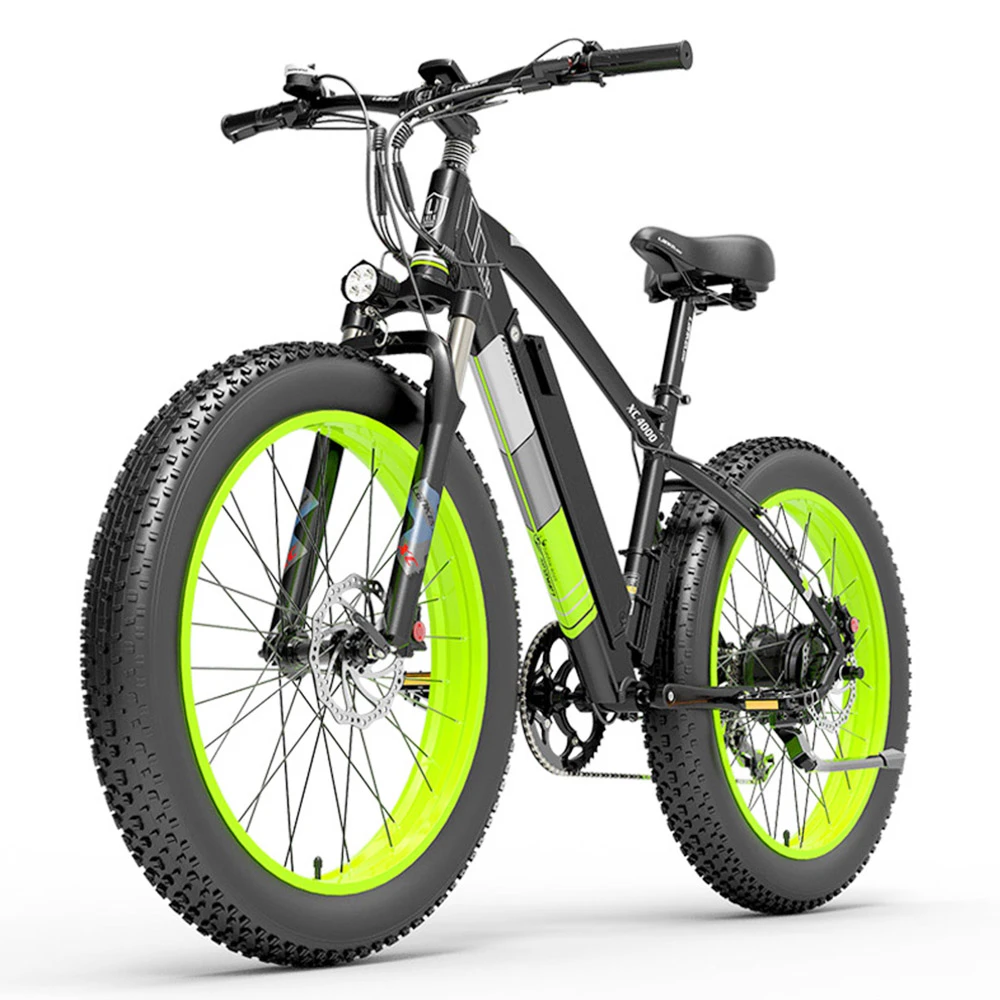 LANKELEISI XC4000 Electric Bike 26*4.0 Inch Fat Tires 1000W Motor 40Km/h Max Speed 48V 17.5Ah Battery Shimano 7 Speed 120Km Range 180Kg Max Load - Green - Image 3